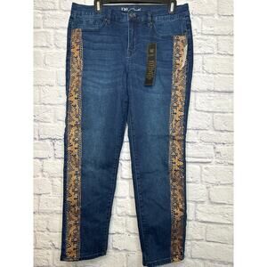 DG2 Diane Gilman Women's Jeans Straight Gold Sequin Stripe SZ 12P NWT 32"x 26"